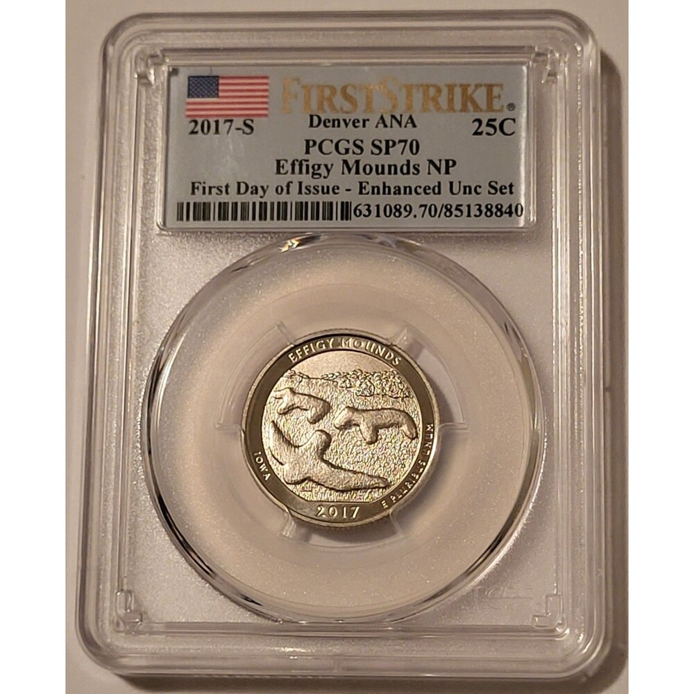 2017 S Effigy Mounds NP Quarter Enhanced SP70 PCGS FS Denver ANA